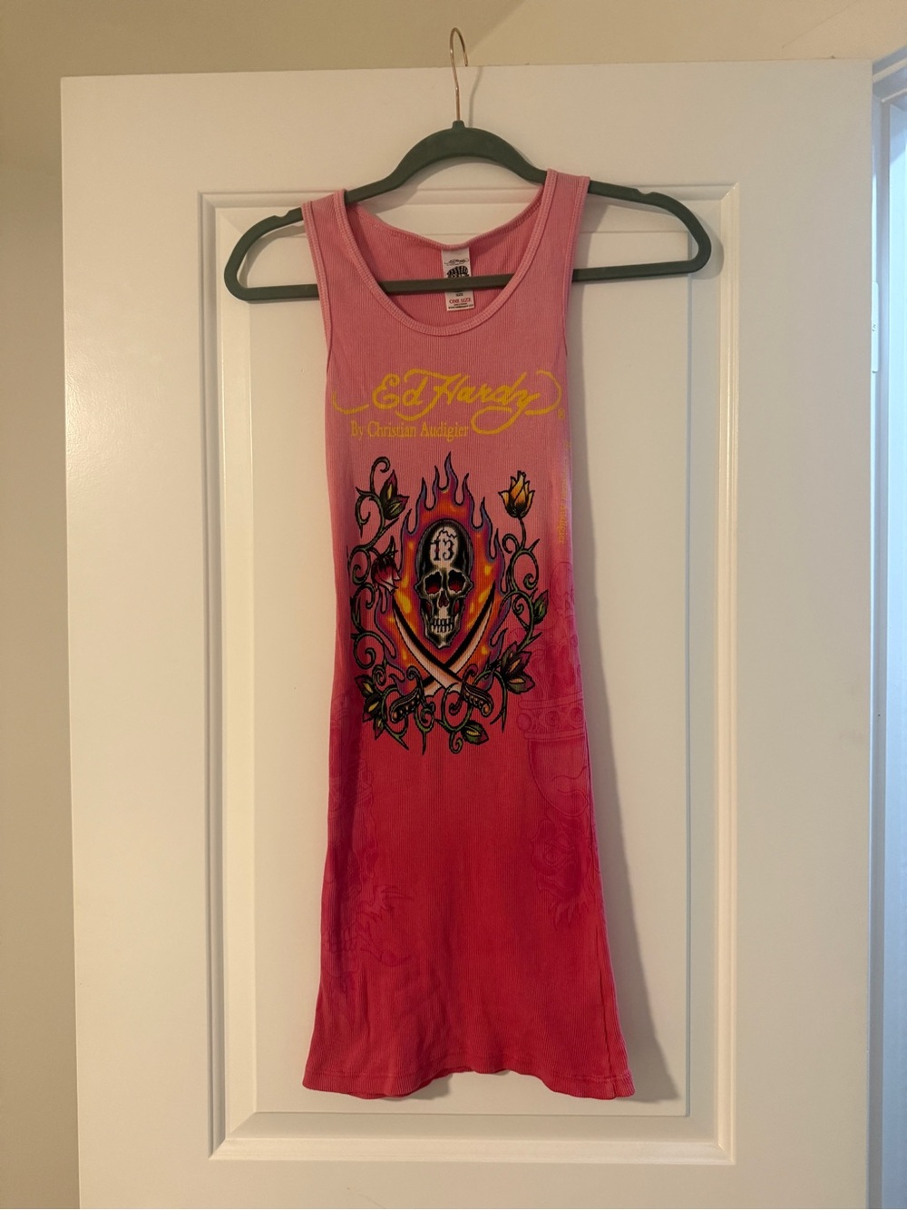Rare Ed Hardy Pink Tattoo Skull Tank Dress